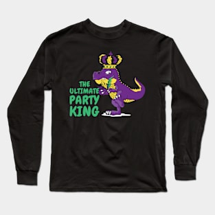 Mardi Gras Carnival T-rex Dinosaur Party King Long Sleeve T-Shirt